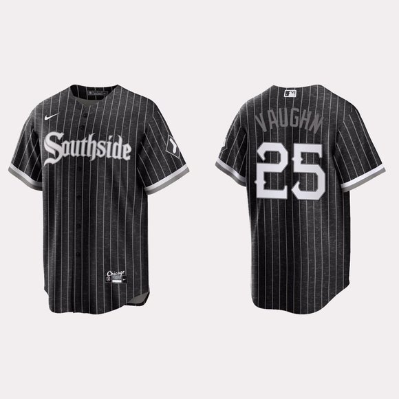 Men's Chicago White Sox #25 Andrew Clayton Vaughn Black 2021 City Connect Cool Base Stitched Jersey Men's Chicago White Sox #25 Andrew Clayton Vaughn Black 2021 City Connect Cool Base Stitched Jersey